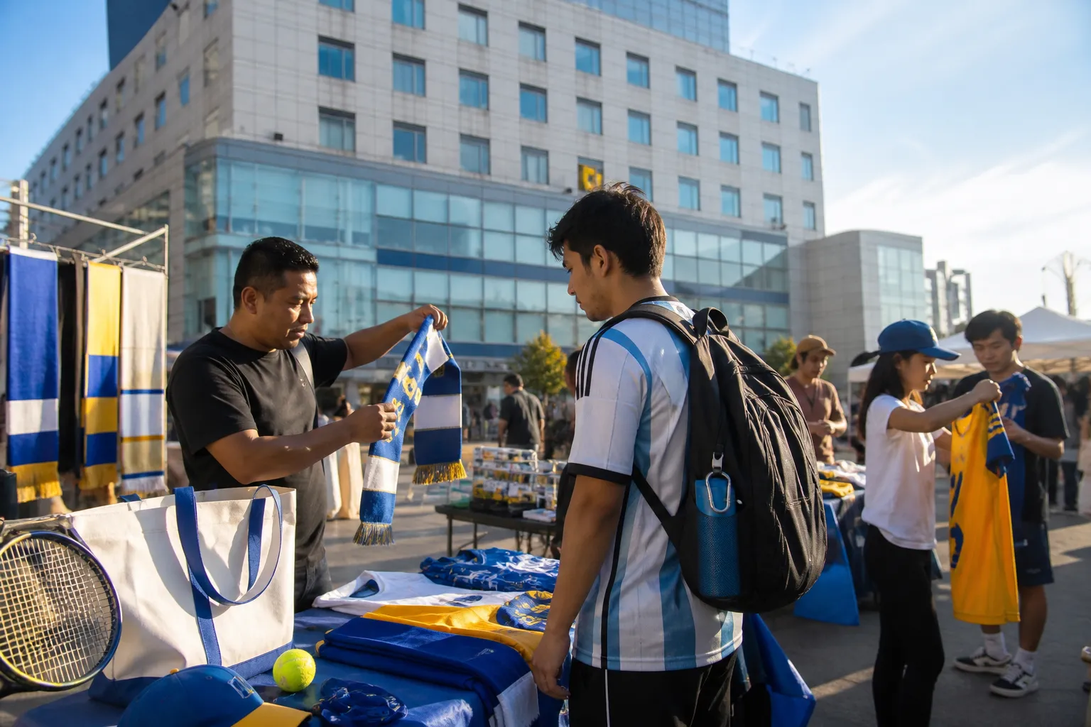 A bright Queens local-life scene connected to LAFC vs Guadalajara Soccer Scarf Vendors Near US Open.