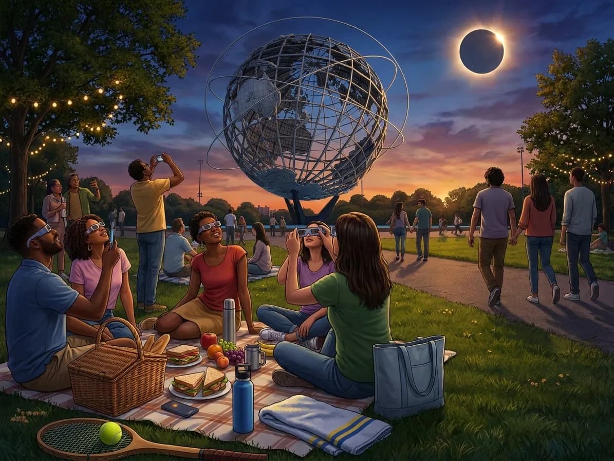 Bright realistic US Open 2026 local-life cover for Solar Eclipse August 2026 Route Before US Open 2026 Late-Night Watch.