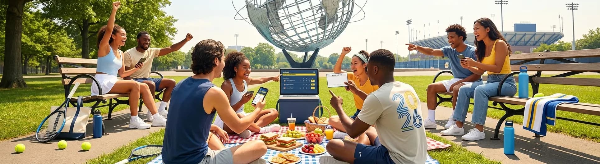 Bright realistic US Open 2026 local-life cover for Tennis Scores Live-Check Cafes Near US Open 2026.