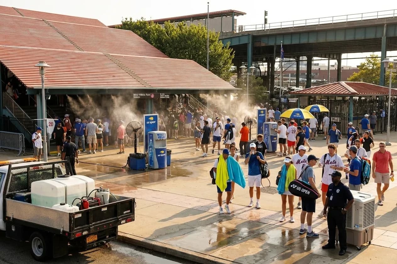 A distinct New York editorial scene inspired by mets willets point station, connected to US Open week.