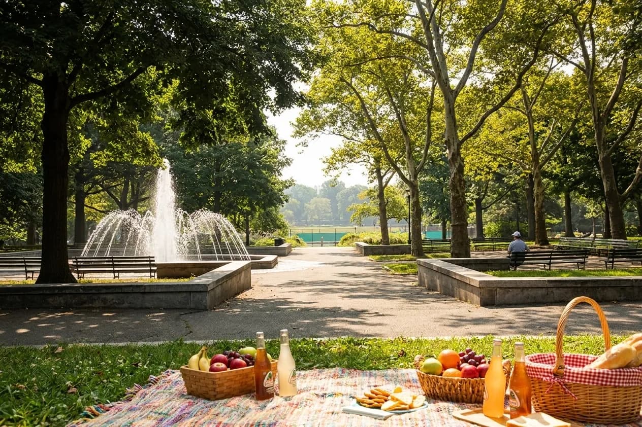 A bright New York local-life cover for Extreme Heat Warning Shade Breaks Across Queens US Open Days, inspired by flushing meadows corona park.
