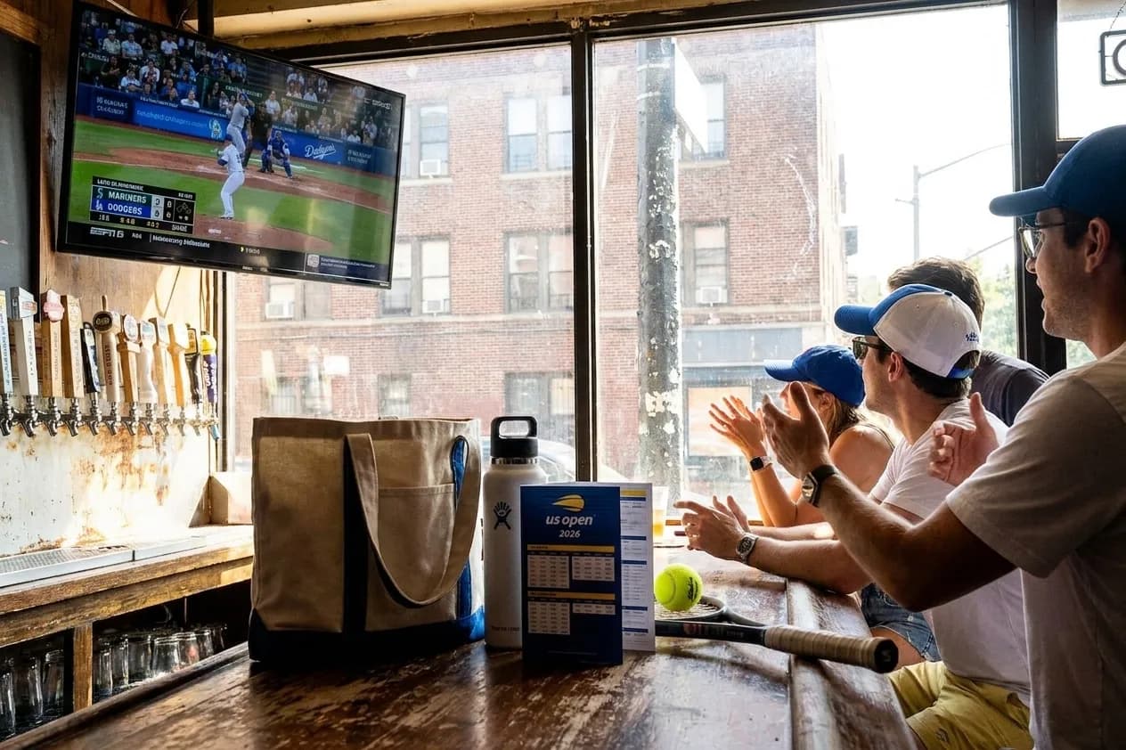 Bright New York local-life cover for Mariners vs Dodgers Late Game Screens Near Flushing Tennis.