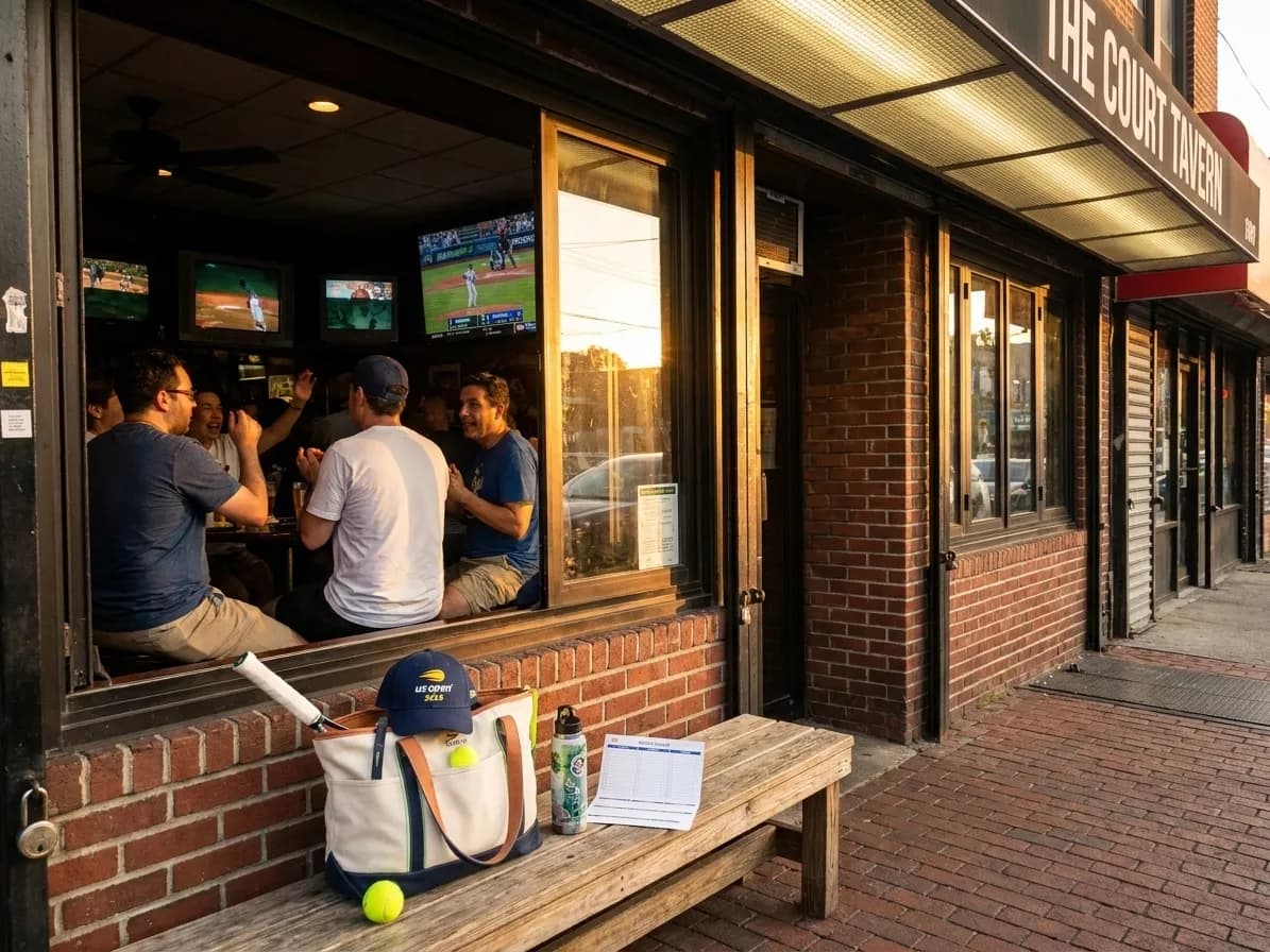 A bright Queens local-life scene connected to Mariners vs Dodgers Late Game Screens Near Flushing Tennis.