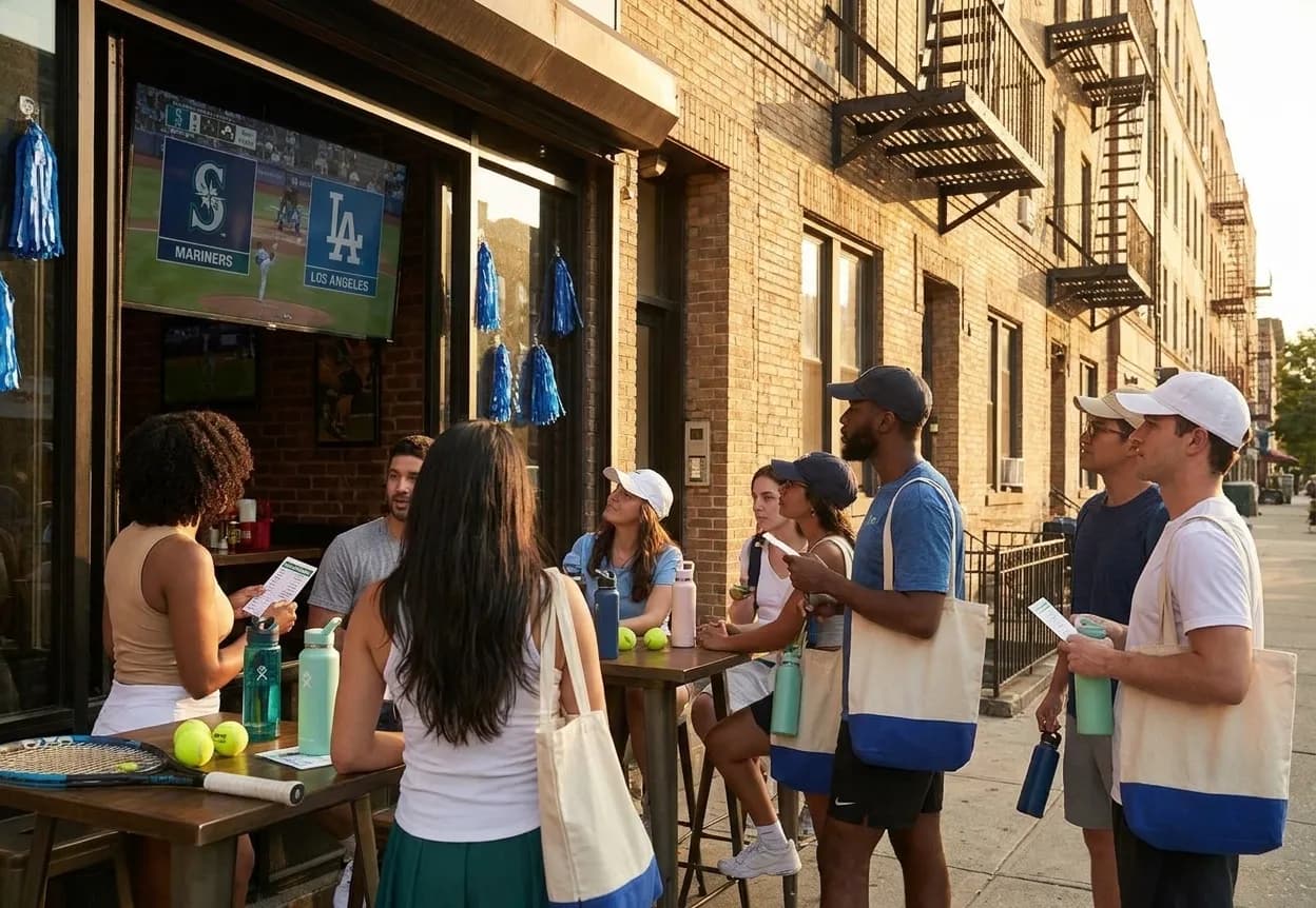 A bright Queens local-life scene connected to Mariners vs Dodgers Late Game Screens Near Flushing Tennis.