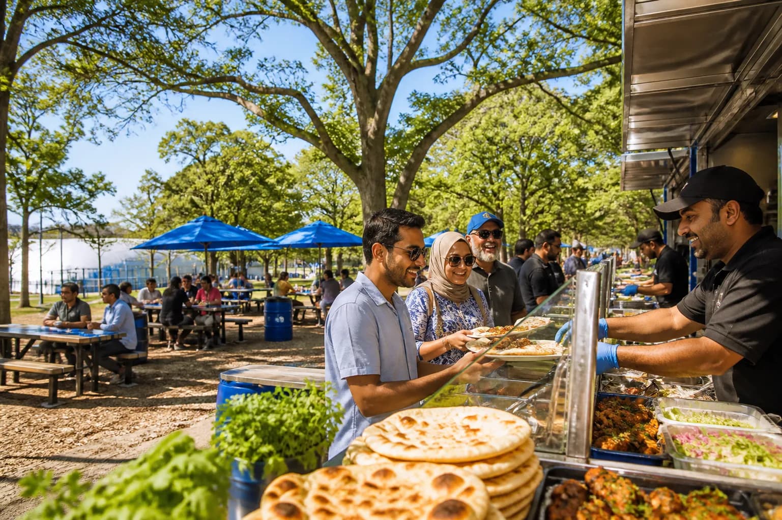 A bright Queens local-life scene connected to Spokane Fires Near US Open 2026: Halal Lunch Routes From Jackson Heights To Ashe.