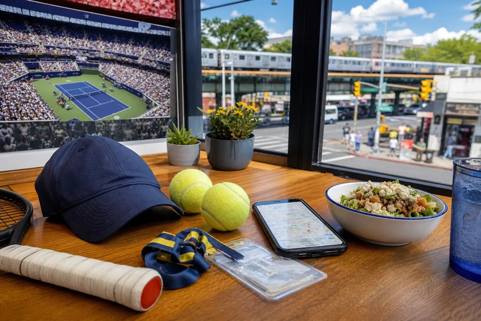A bright New York local-life cover for Naomi Osaka Wellness Breaks Around US Open 2026, with US Open 2026 tennis details.