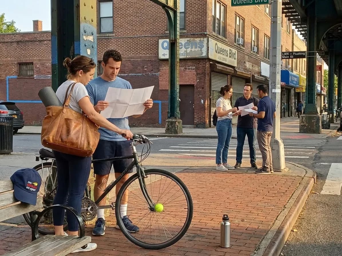 A bright Queens local-life scene connected to Ghost Rider Night Bike Routes Near Flushing Meadows Tennis.