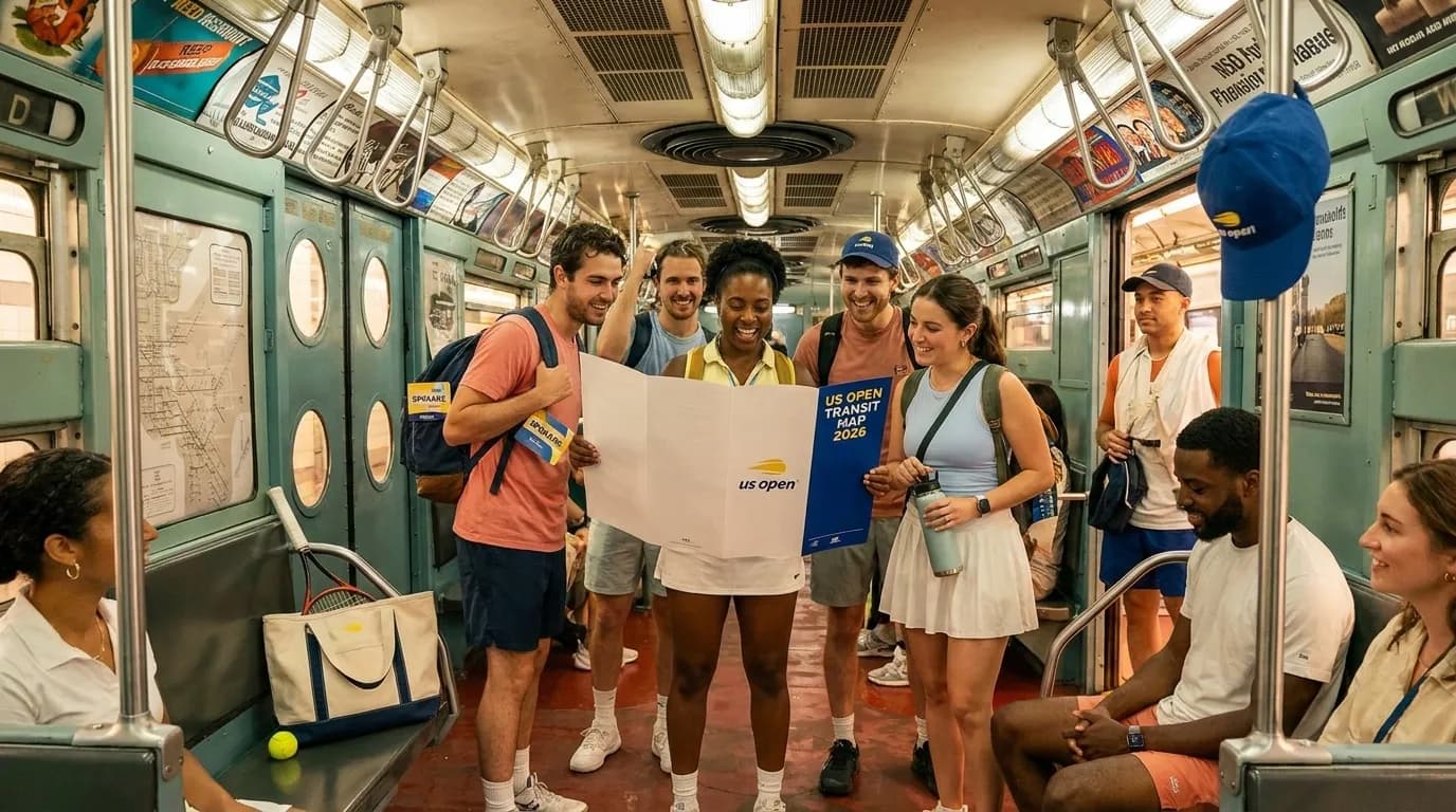 Bright New York local-life cover for Spokane Visitors Guide: NYC Transit Tips for 2026 US Open.