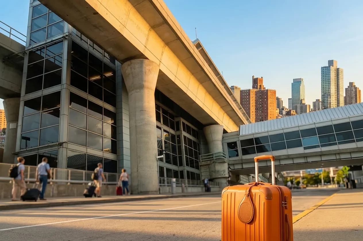 A bright New York local-life cover for Alaska Airlines Arrival Routes From JFK to Queens US Open, inspired by john f kennedy airport terminal.