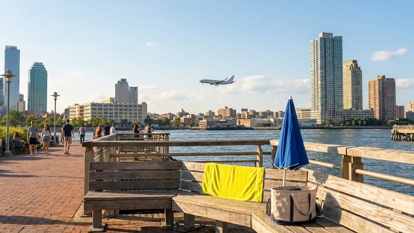 A distinct New York editorial scene inspired by long island city skyline, connected to US Open week.