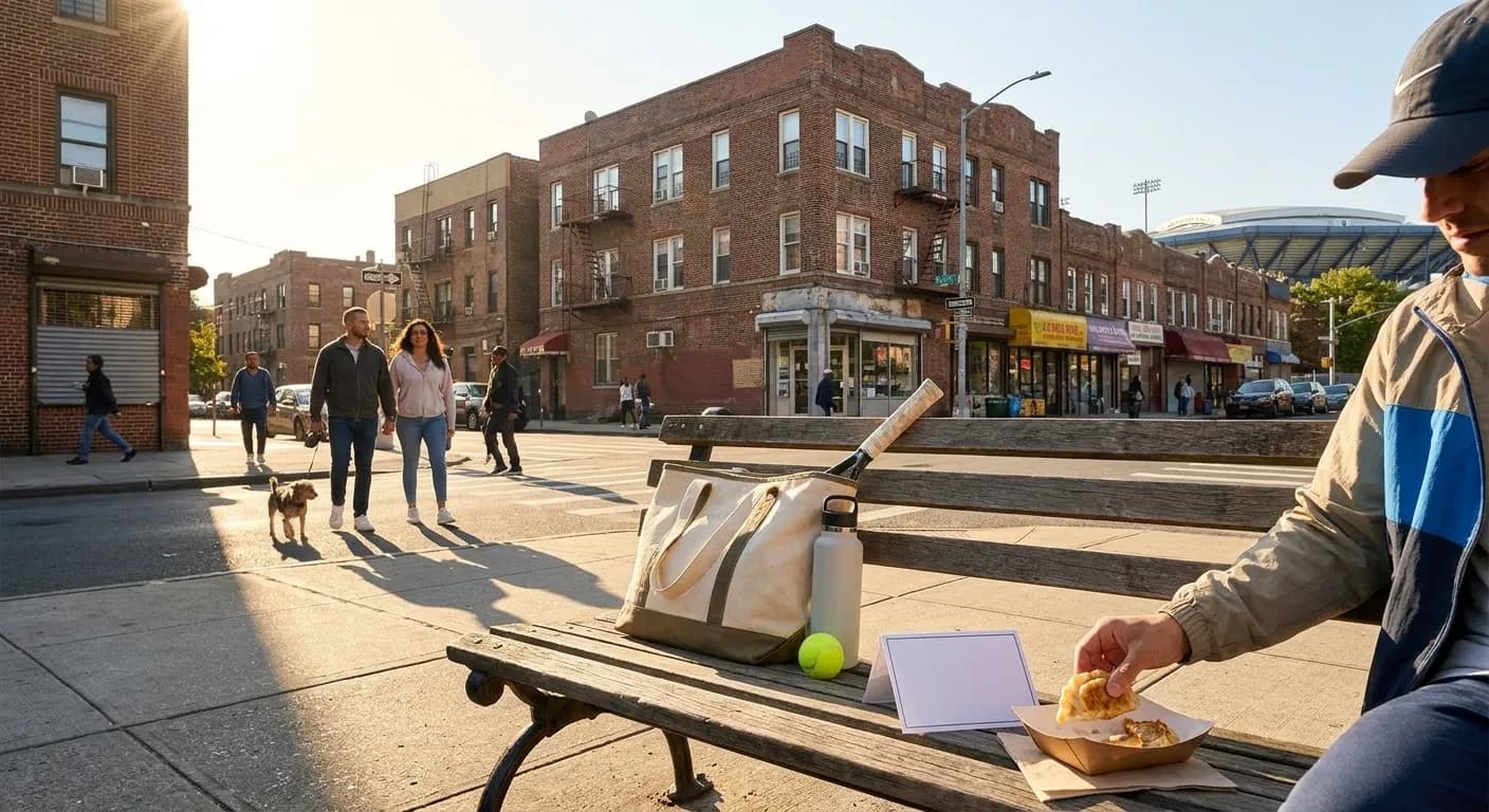 A bright Queens local-life scene connected to 72 Hours of Flushing Snacks Around US Open Tickets.