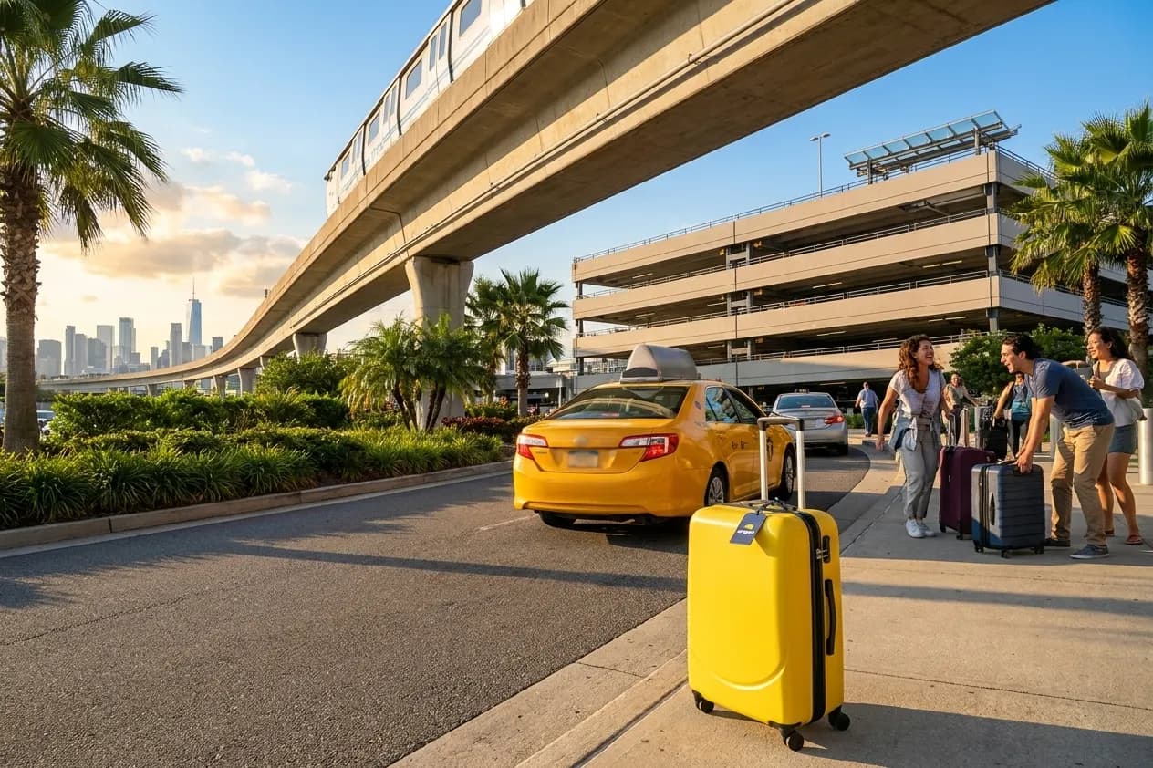 A bright New York local-life cover for Flights Cancelled? NYC Hotel Backup Areas for US Open Travelers, inspired by john f kennedy airport terminal.