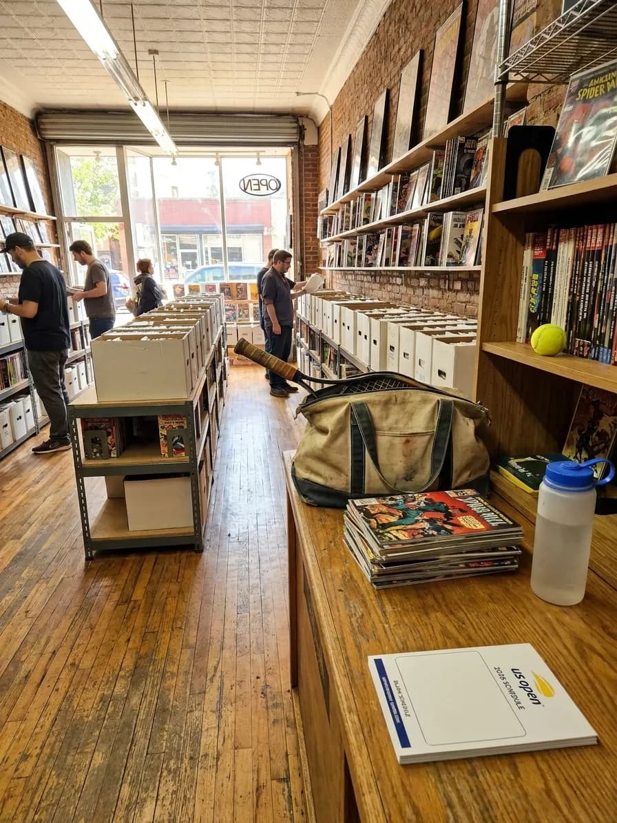 A bright Queens local-life scene connected to The Punisher Comic Book Shops: NYC Collectibles Near US Open.