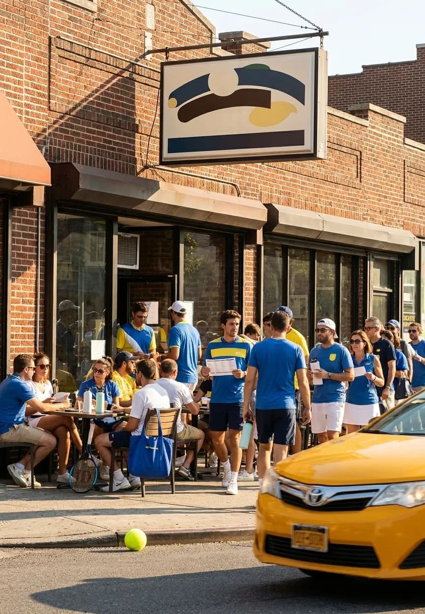Bright New York local-life cover for Flavio Cobolli Italian Delis Near 2026 US Open Flushing.