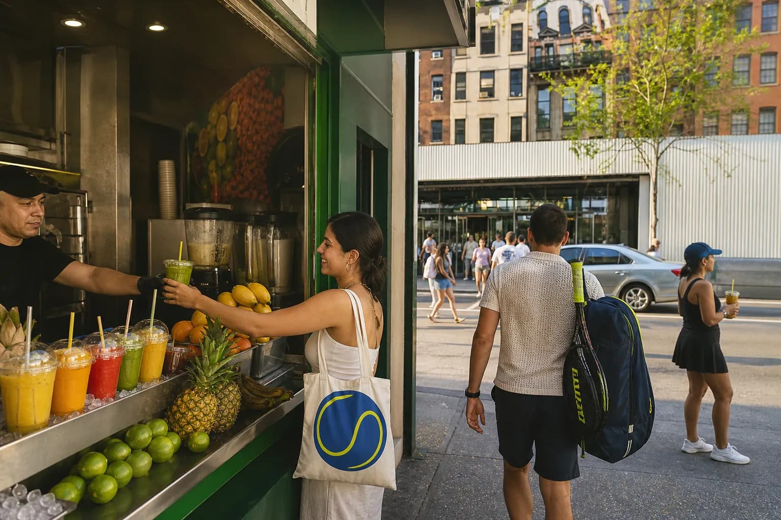 A bright Queens local-life scene connected to Super Troopers 3 Near US Open 2026: Latin American Juice Bars For Hot Match Days.