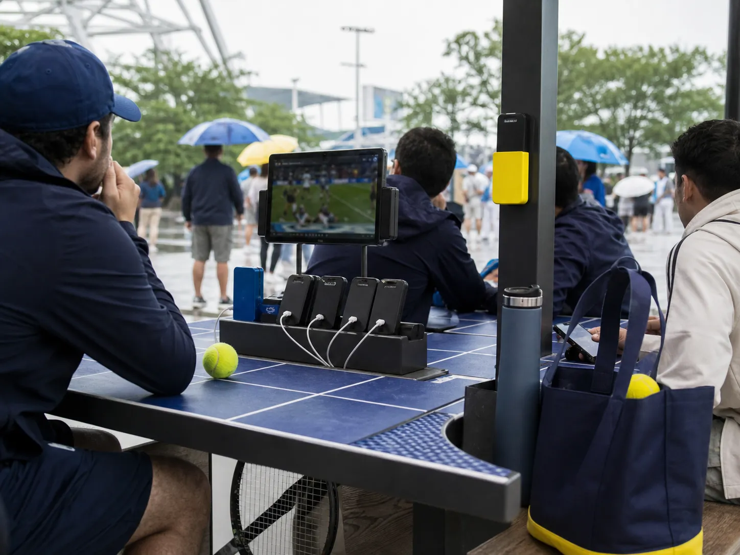 A bright Queens local-life scene connected to Zay Flowers Ravens Fans Portable Phone Charging US Open Queens.