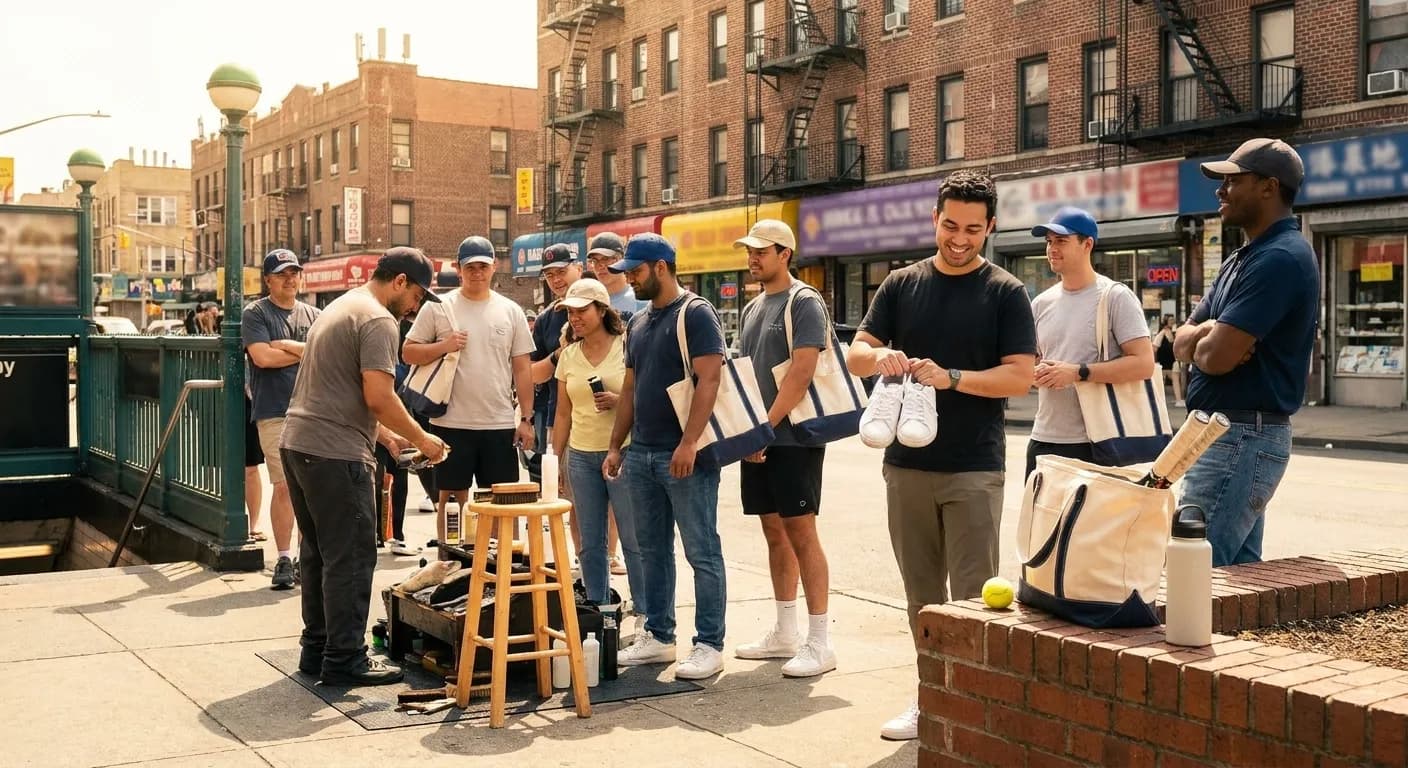 A bright Queens local-life scene connected to White Sox vs Red Sox Sneaker Cleaning Near US Open.