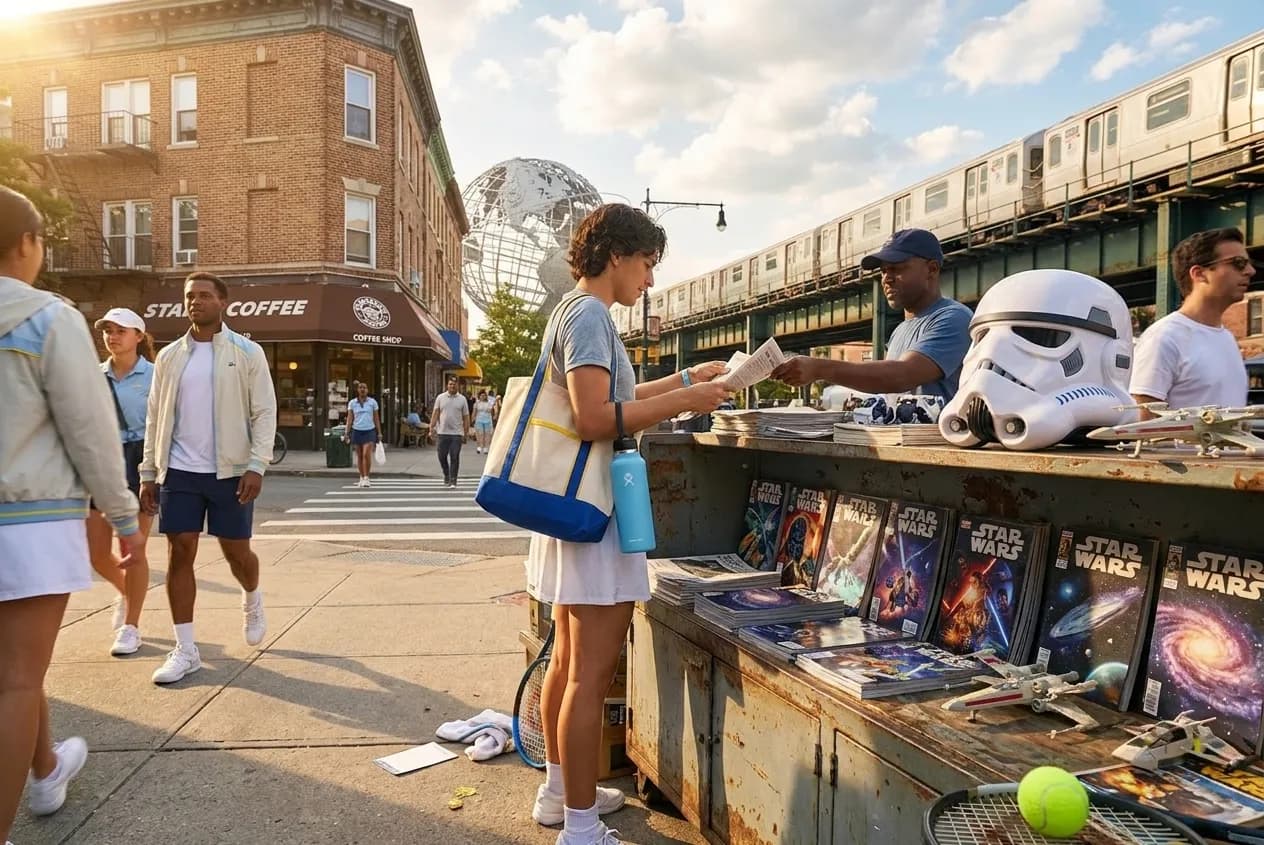 Bright Queens local-life detail for Star Wars Newsstand Walks Before US Open 2026 Matches.
