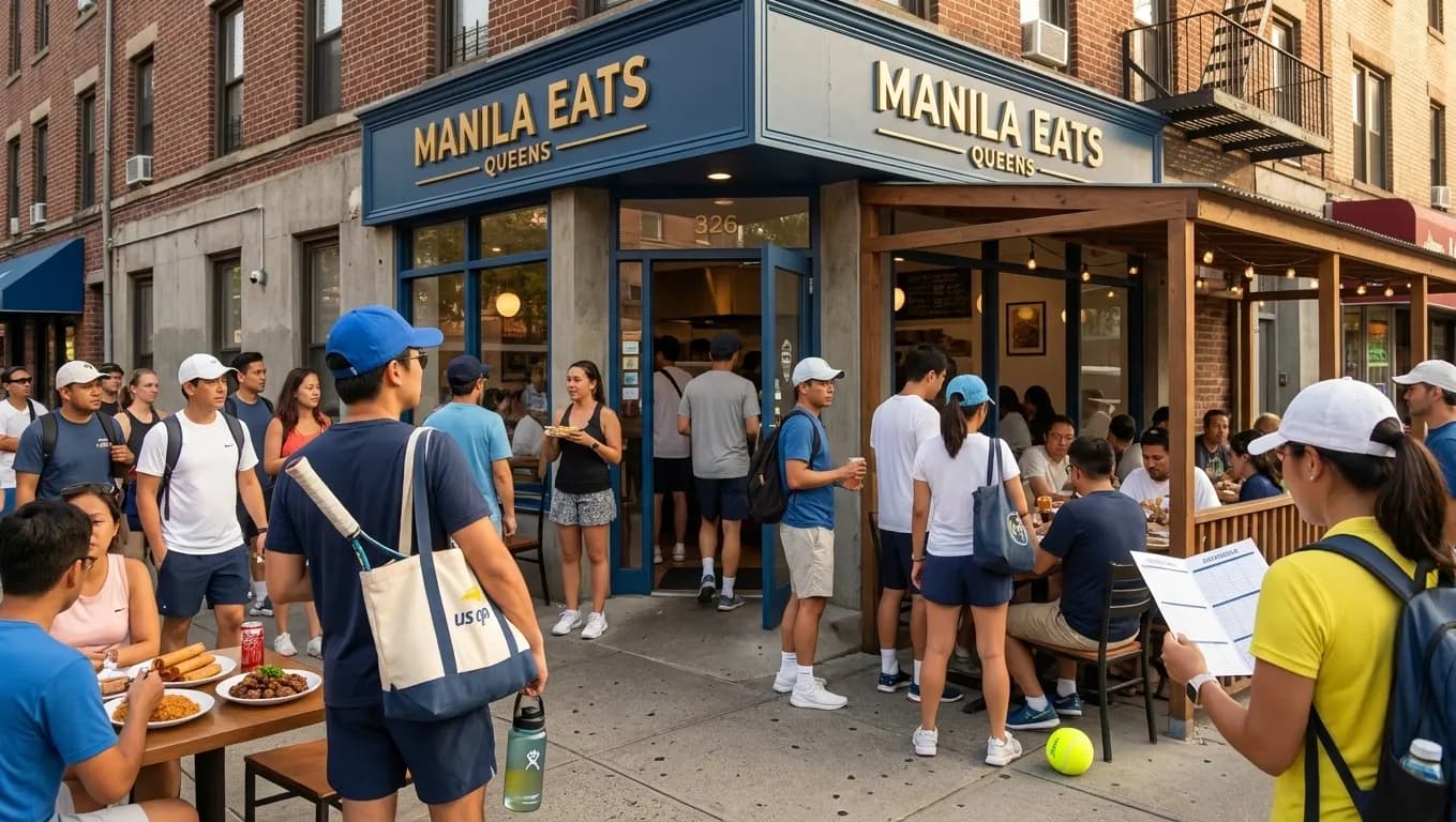 Bright New York local-life cover for Alex Eala Fans: Filipino Restaurants in Queens During 2026 Open.