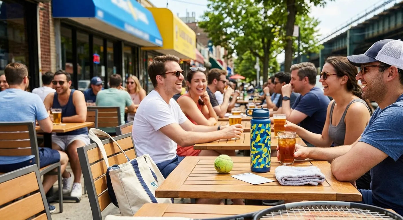 Bright Queens local-life detail for Jamie Lee Curtis Route Before US Open 2026 Bar Route.