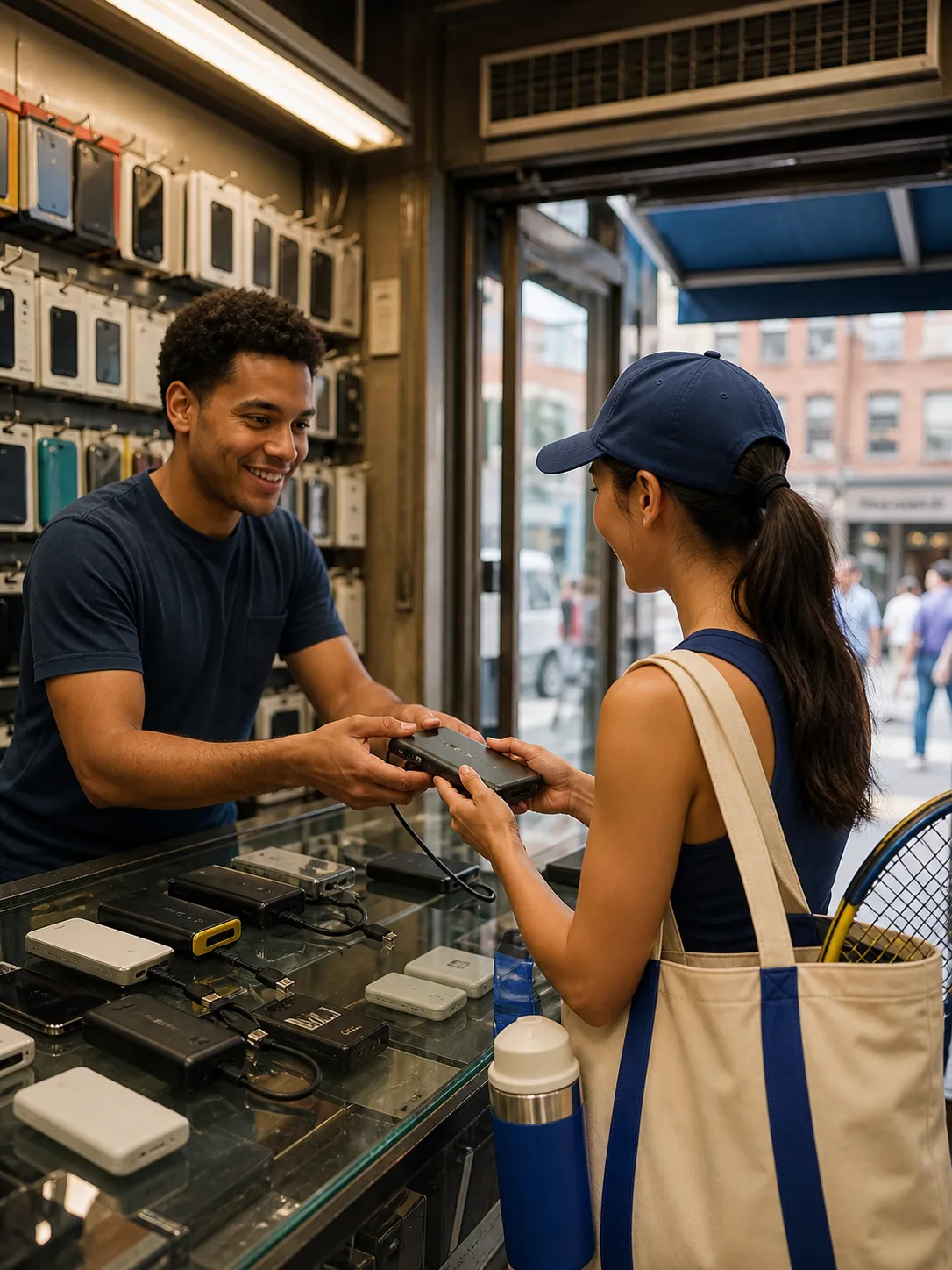 A bright Queens local-life scene connected to Nationals vs Phillies Fans Portable Chargers Near US Open.