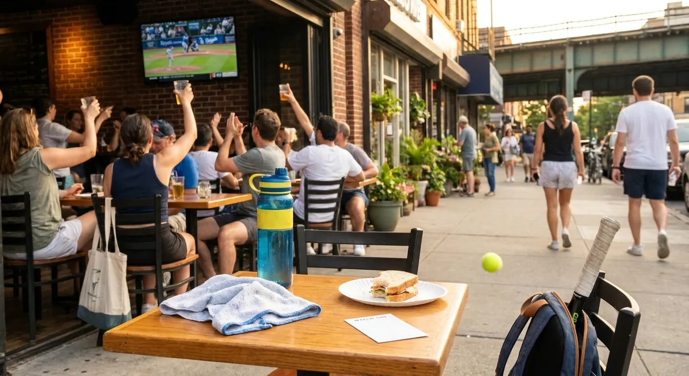 Bright Queens local-life detail for Royals Dodgers Scoreboard Bars Before US Open 2026 Night Sessions.