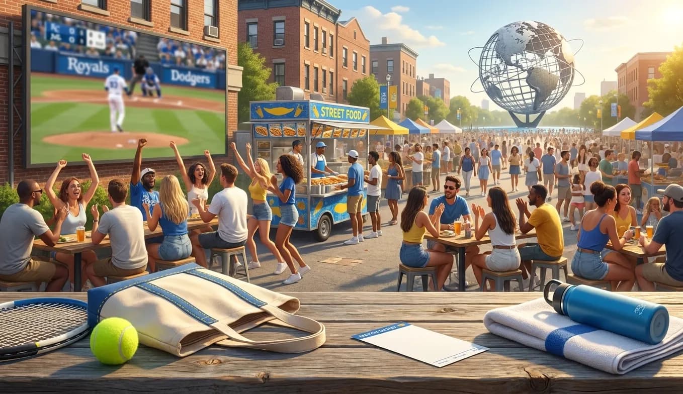 Bright Queens local-life detail for Royals Dodgers Scoreboard Bars Before US Open 2026 Night Sessions.