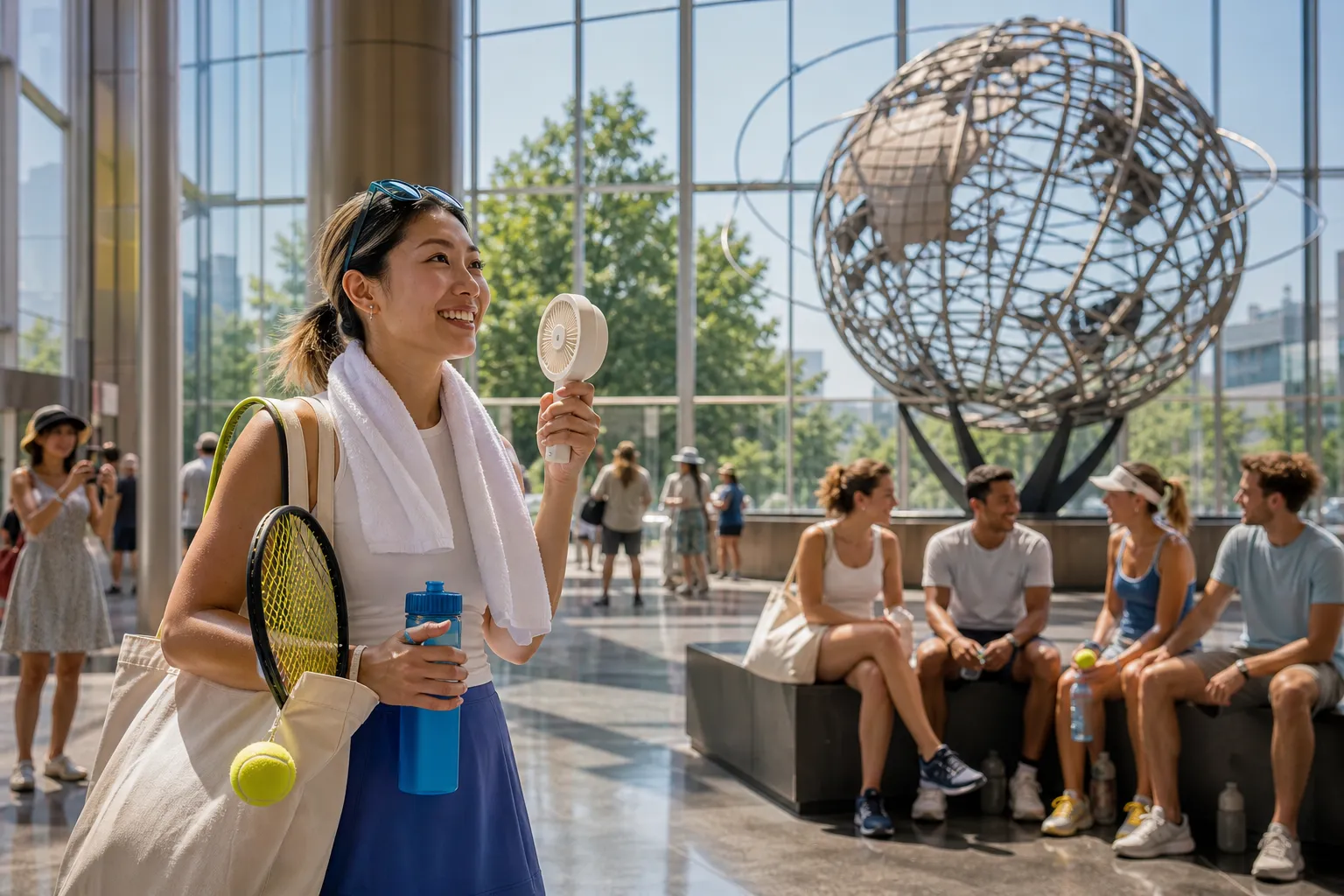 Bright realistic US Open 2026 local-life cover for Julie Andrews Playbook For US Open 2026 Fan Walk Heat Wave.