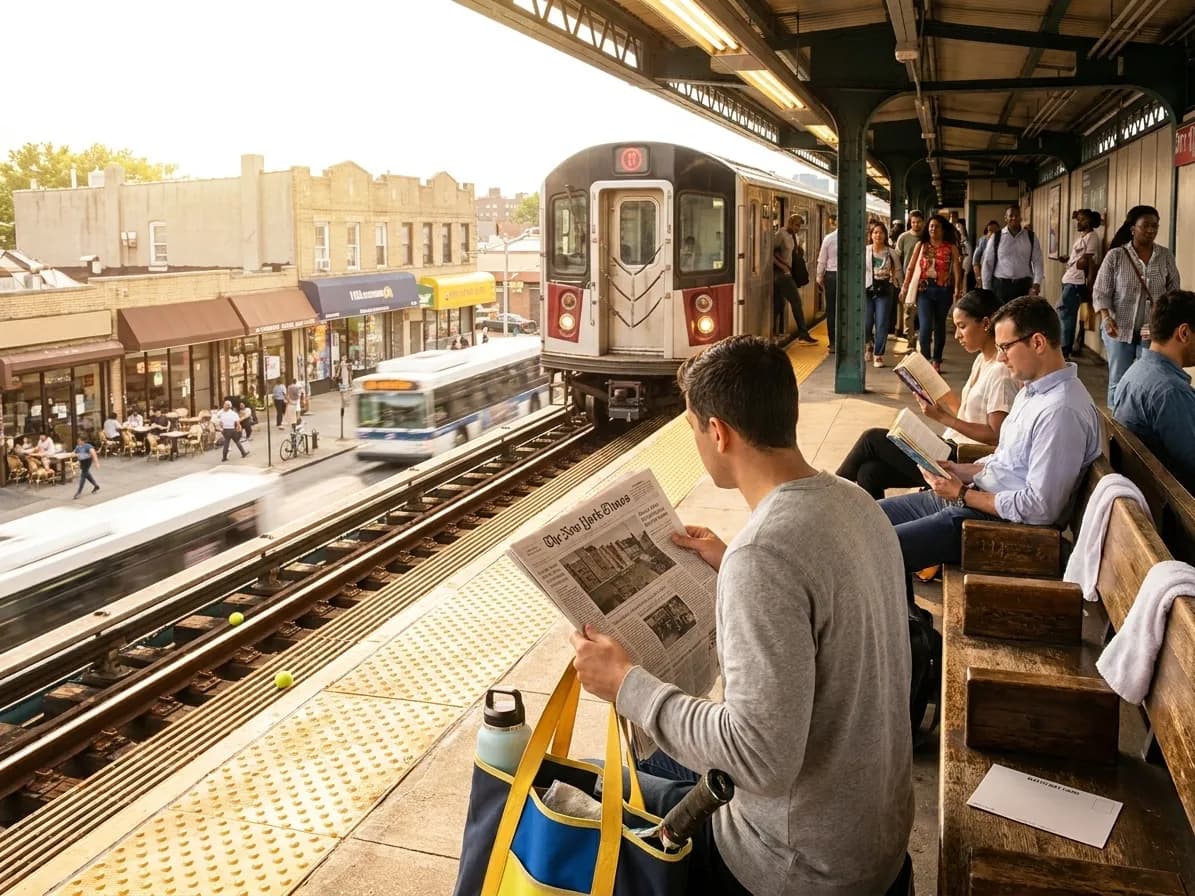 Bright realistic US Open 2026 local-life cover for New York Times Reading Cafes Near US Open 2026.