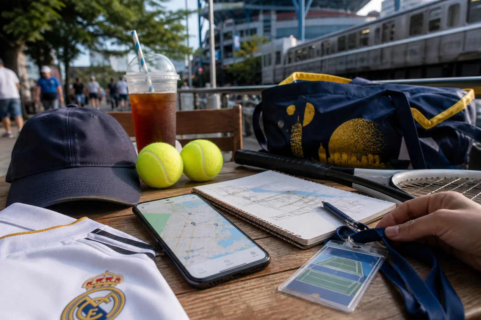 A bright New York local-life cover for Real Madrid Jersey Bars Before US Open 2026, with US Open 2026 tennis details.