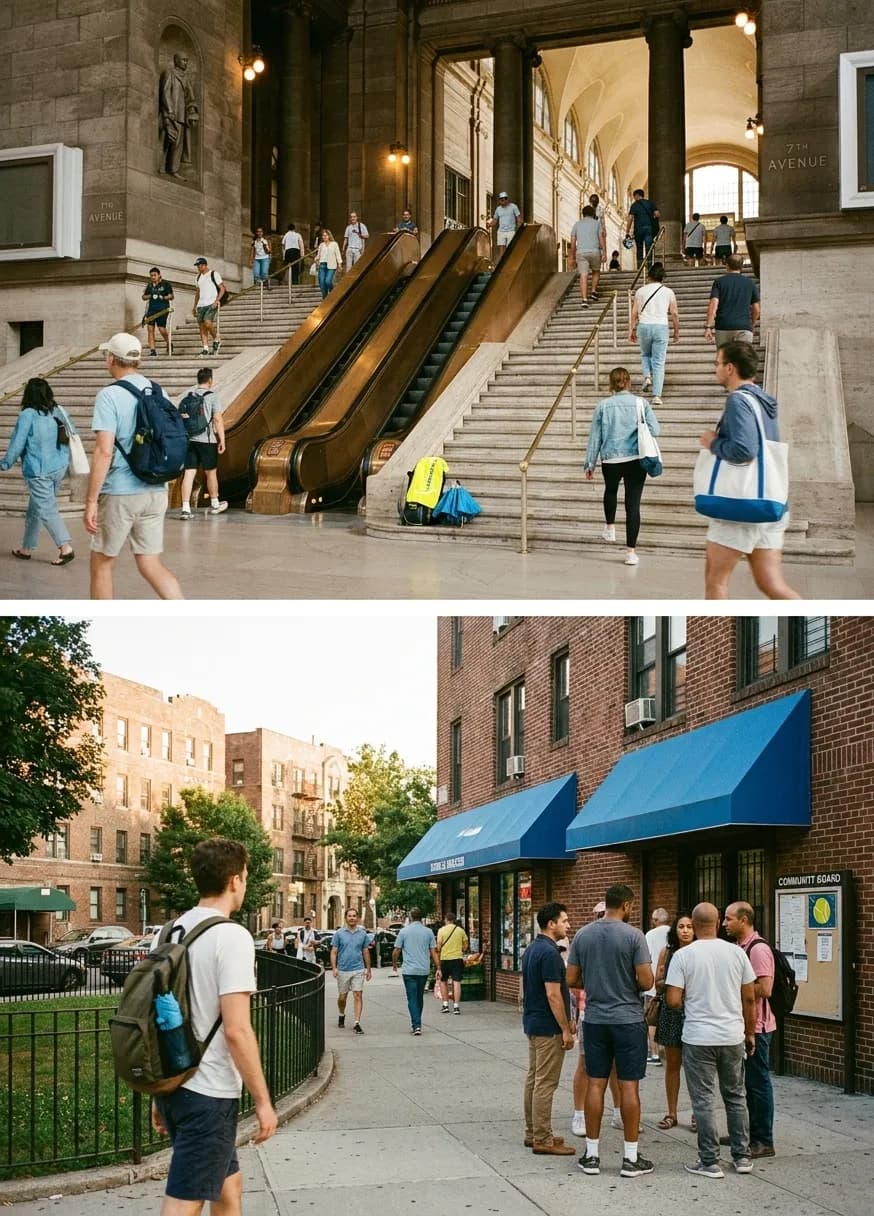 A distinct New York editorial scene inspired by new york arcade interior, connected to US Open week.
