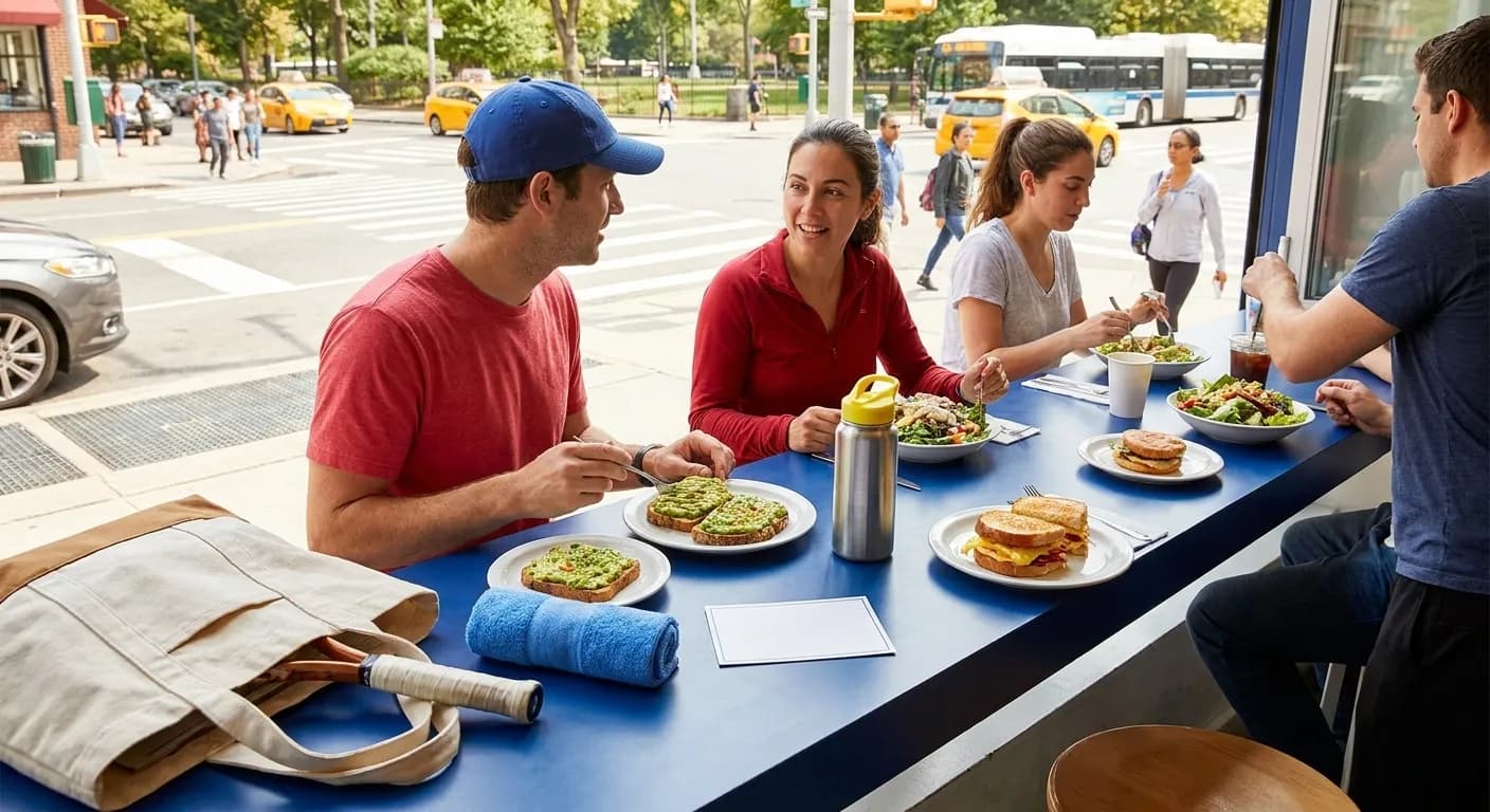Bright Queens local-life detail for Phillies Cardinals Lunch Spots For US Open 2026 Baseball Fans.