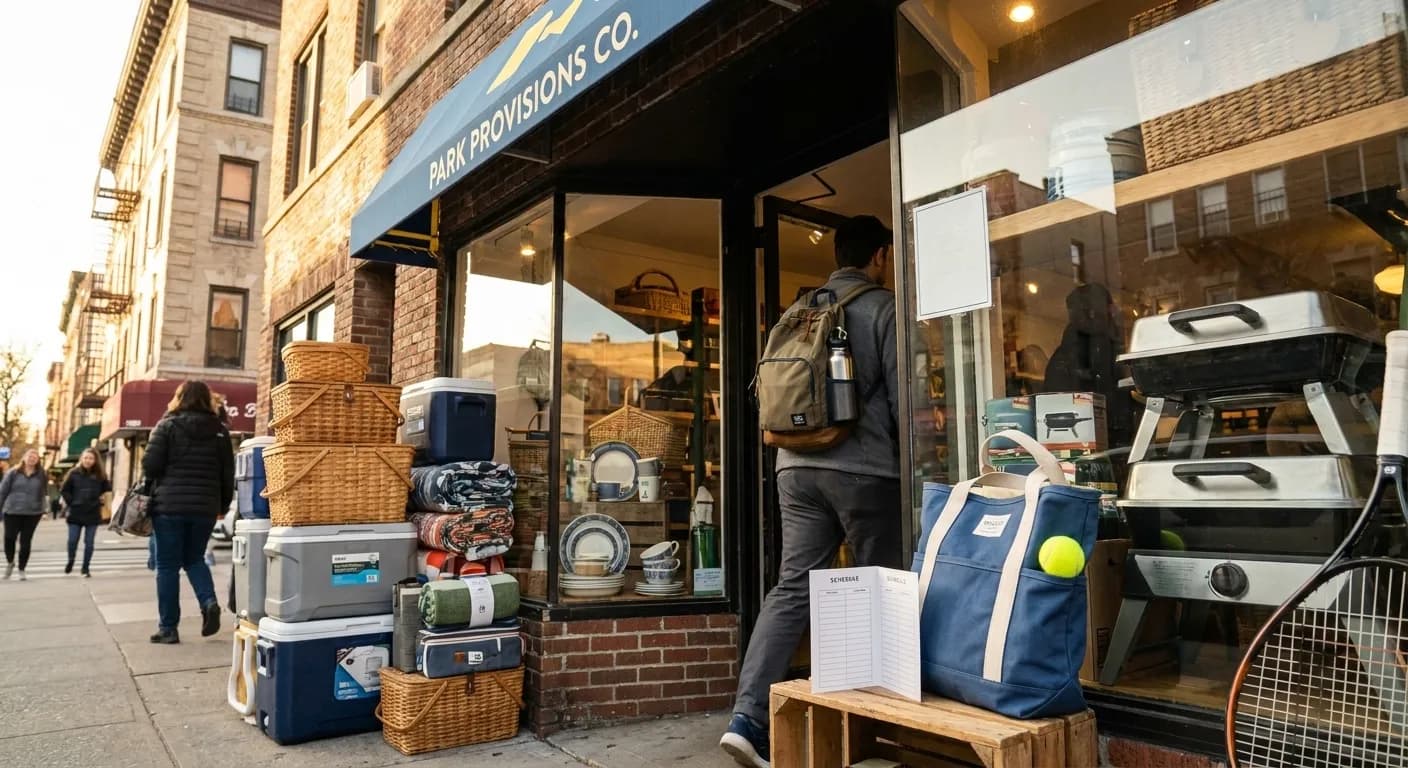 A bright Queens local-life scene connected to Wicker Picnic Basket Shops Near 2026 US Open Queens.