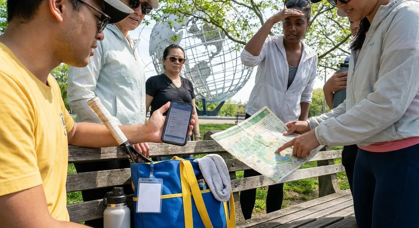 Bright Queens local-life detail for Weather NYC Subway Timing Guide For US Open 2026.
