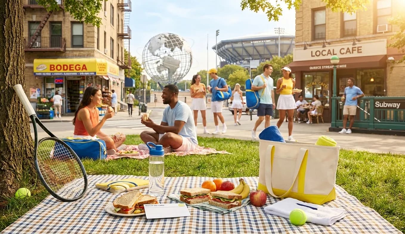 Bright Queens local-life detail for Flushing Meadows Picnic Corners For US Open 2026 Fans.