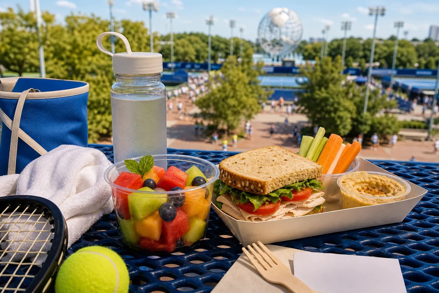 Bright Queens local-life detail for Derecho Storm Playbook For US Open 2026 Stadium Snack Plan Heat Wave.