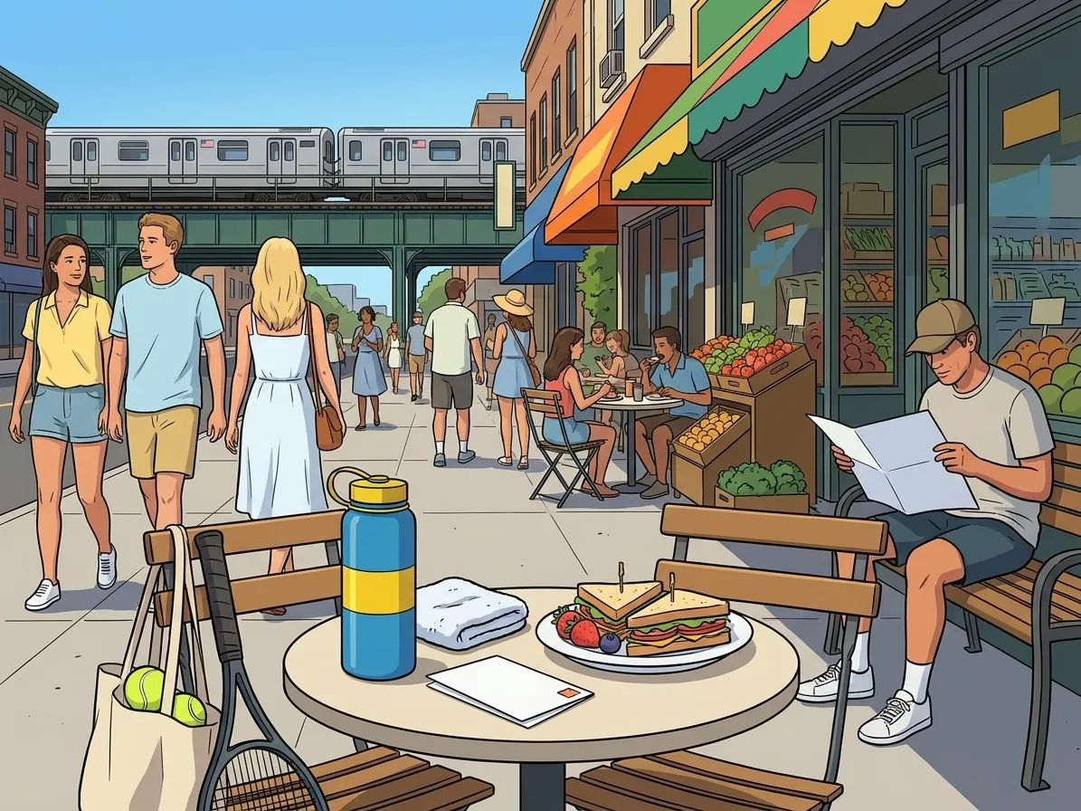 Bright realistic US Open 2026 local-life cover for US Open 2026 Qualifying Week Food And Weather Guide.