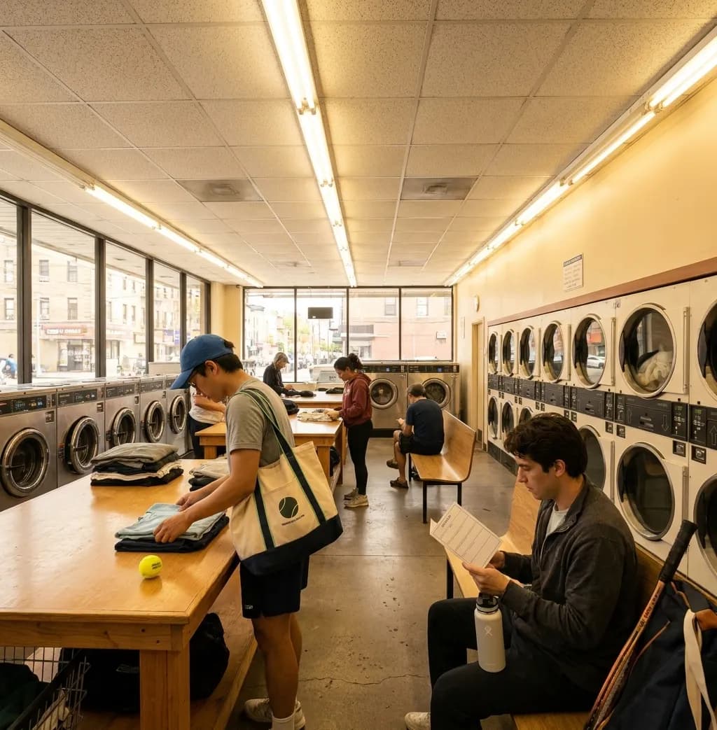 A bright Queens local-life scene connected to Tigers vs Mariners Laundromat Routes Near US Open Flushing.