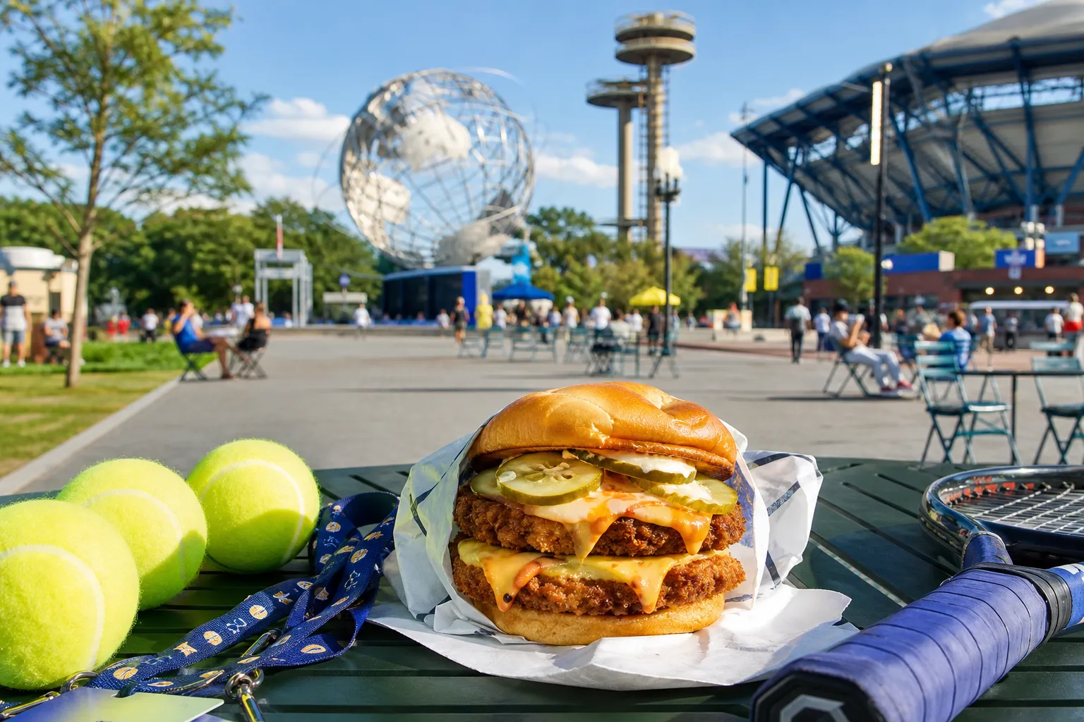A bright New York local-life cover for Culver’s Fried Pickle Burger Inspired Queens Snack Map For US Open 2026, with US Open 2026 tennis details.