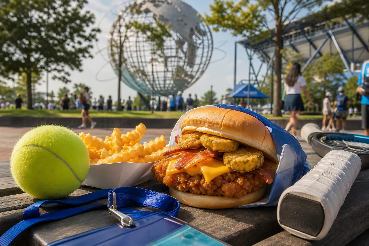 A bright Queens local-life scene connected to Culver’s Fried Pickle Burger Inspired Queens Snack Map For US Open 2026.