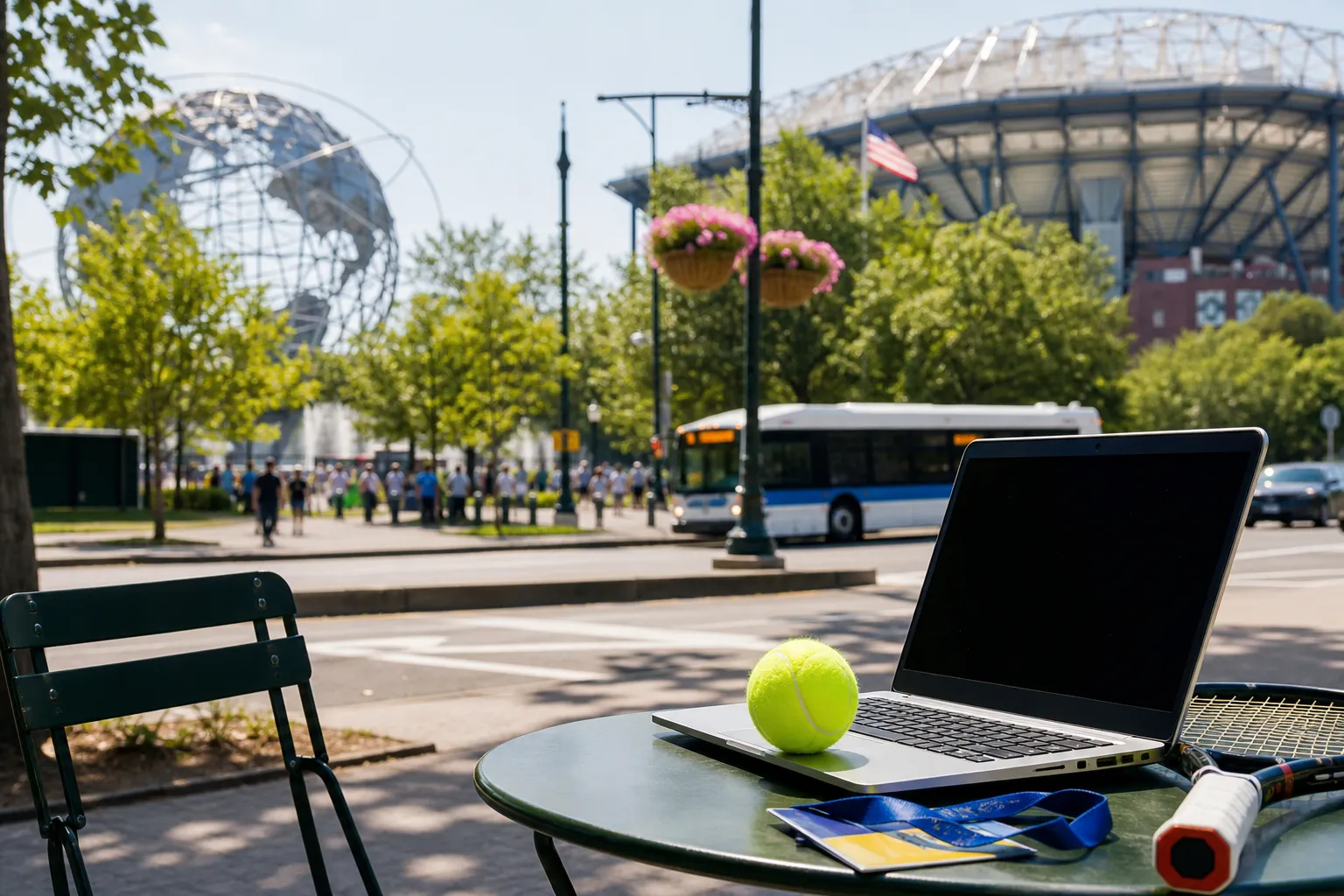 A bright Queens local-life scene connected to AMD Stock Laptop-Friendly Cafes For US Open 2026 Writers.
