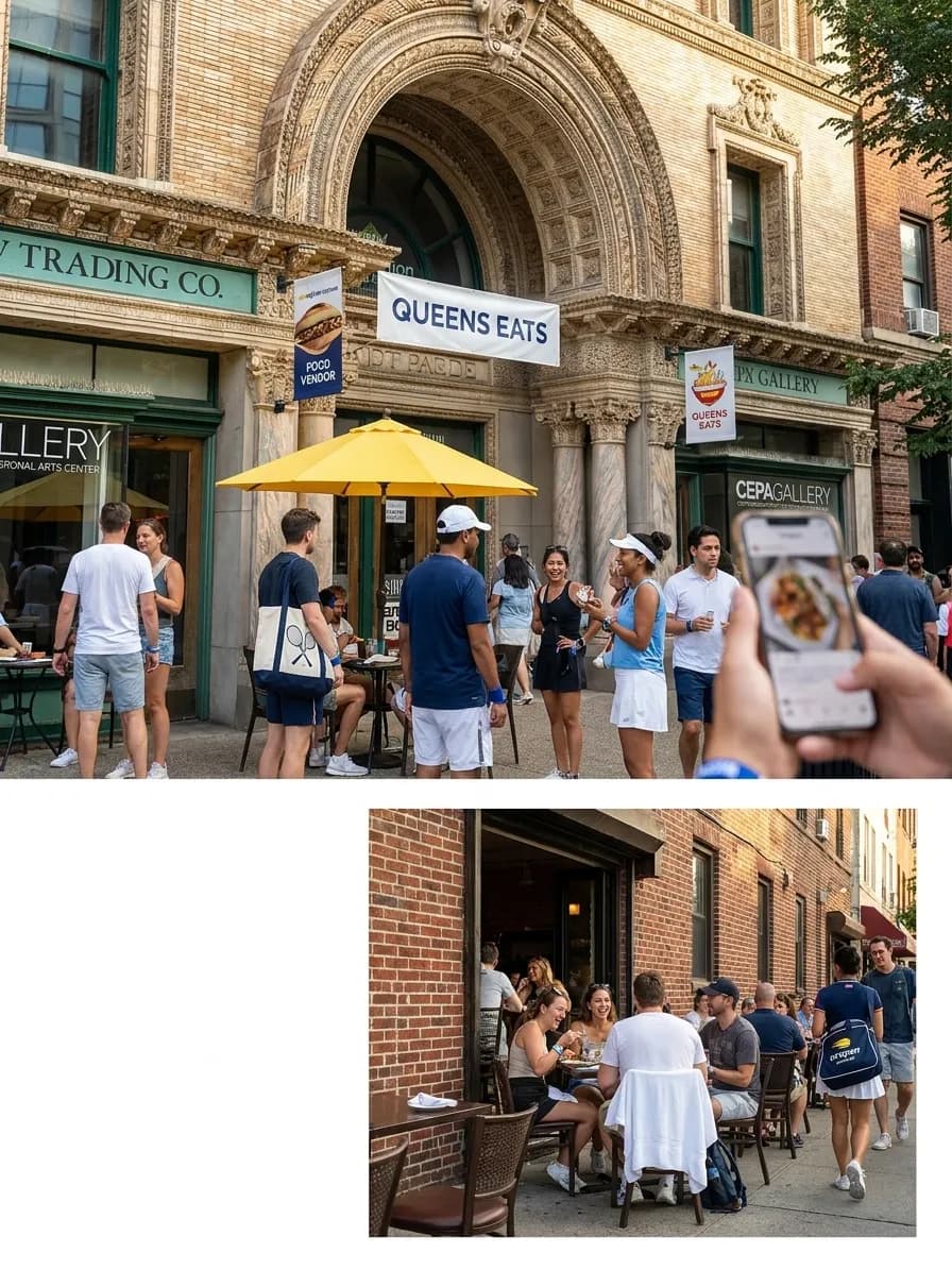 A distinct New York editorial scene inspired by new york arcade interior, connected to US Open week.