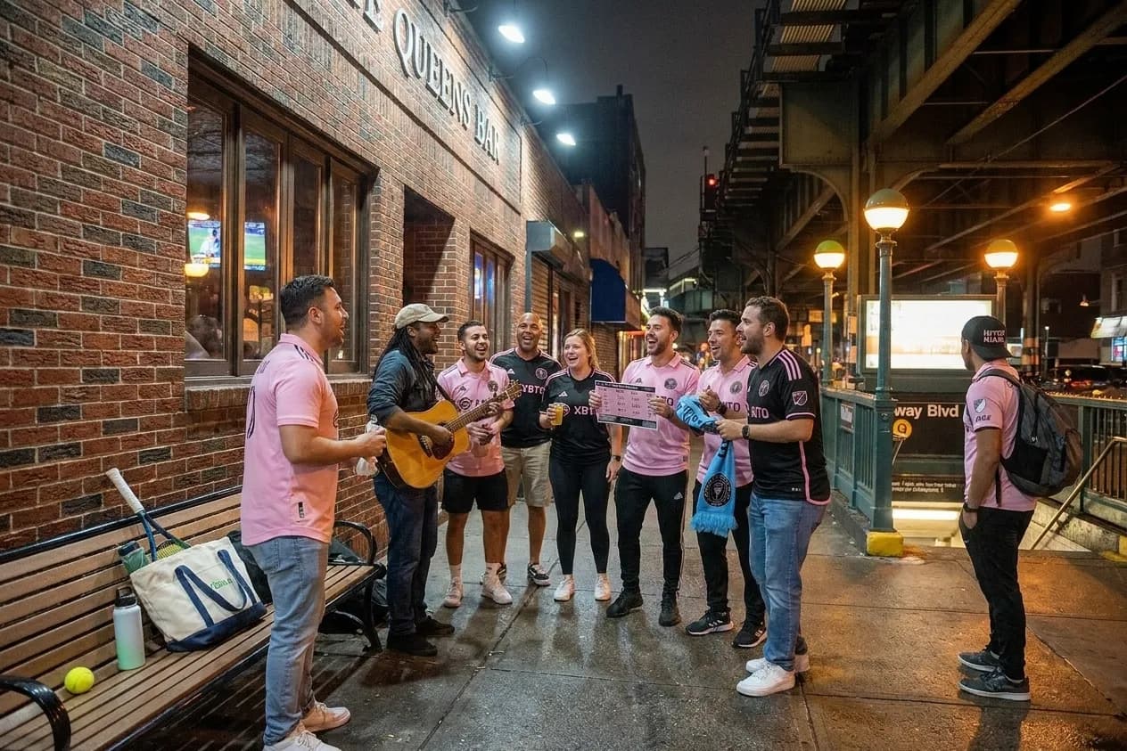 A bright Queens local-life scene connected to Inter Miami Fan Energy at Queens US Open Bars.