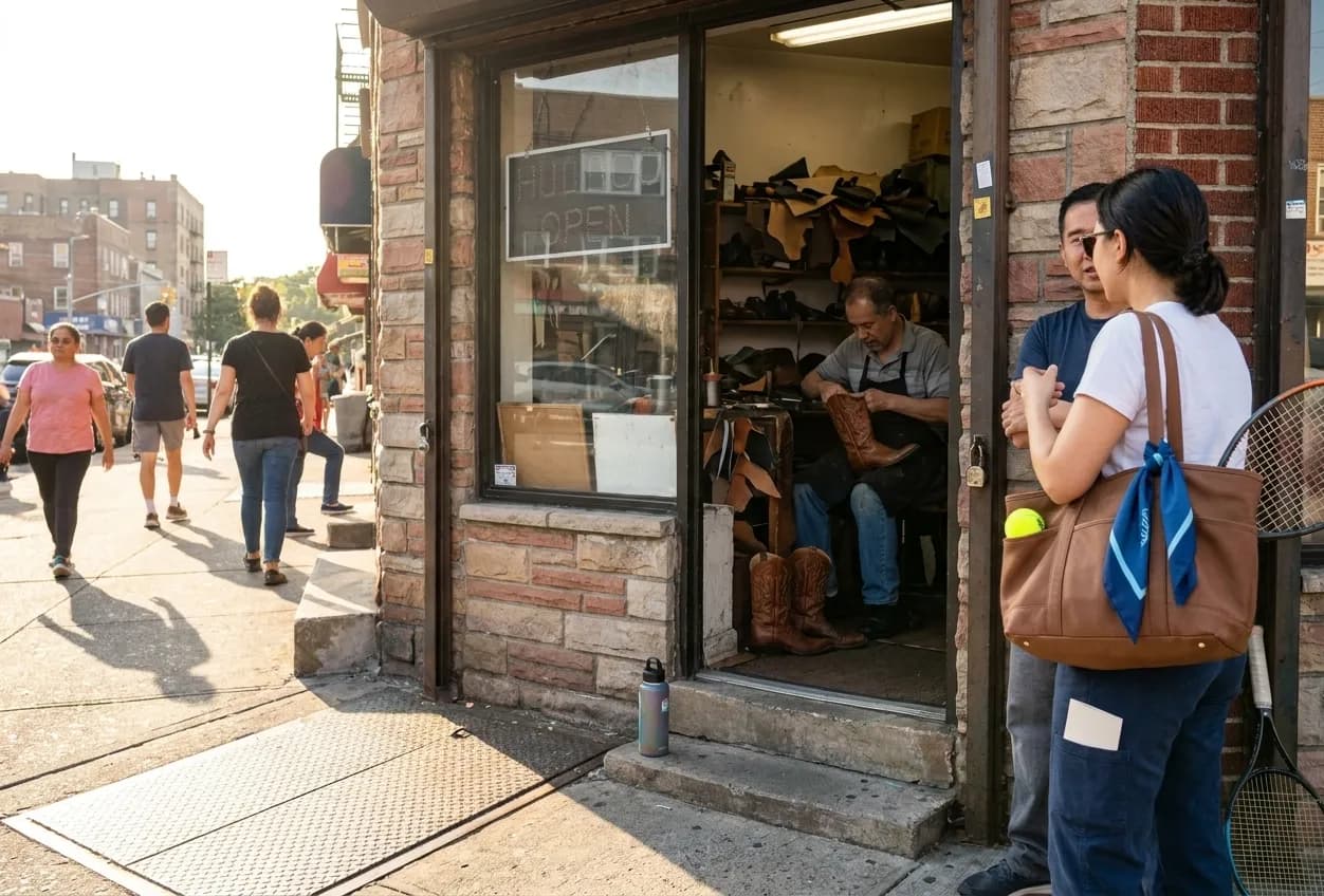 A bright Queens local-life scene connected to Scott Eastwood Western Boot Repair Near Queens US Open.