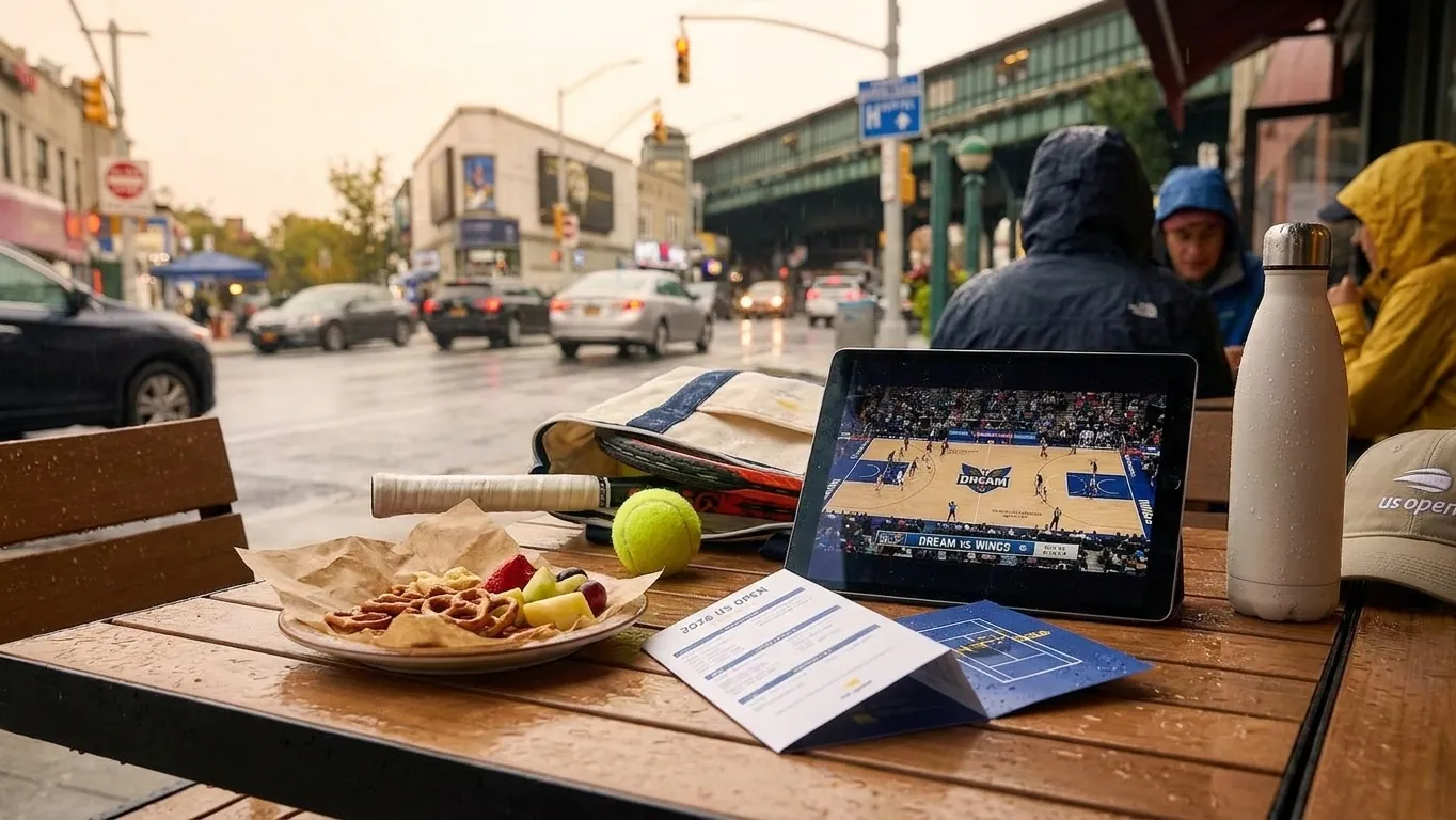 Bright New York local-life cover for Dream vs Wings Watch Spots During US Open Rain Breaks.