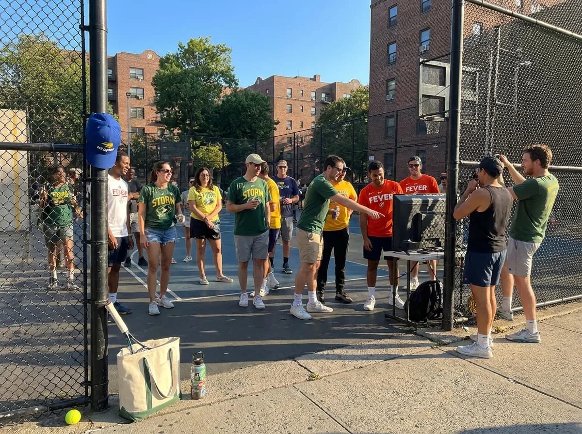 A bright Queens local-life scene connected to Fever vs Storm Watch Parties During US Open Week.