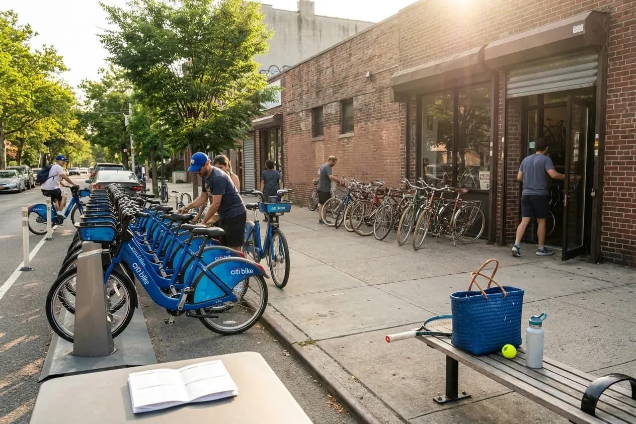 A bright Queens local-life scene connected to Blue Jays vs Astros Bike Rental Stations US Open.