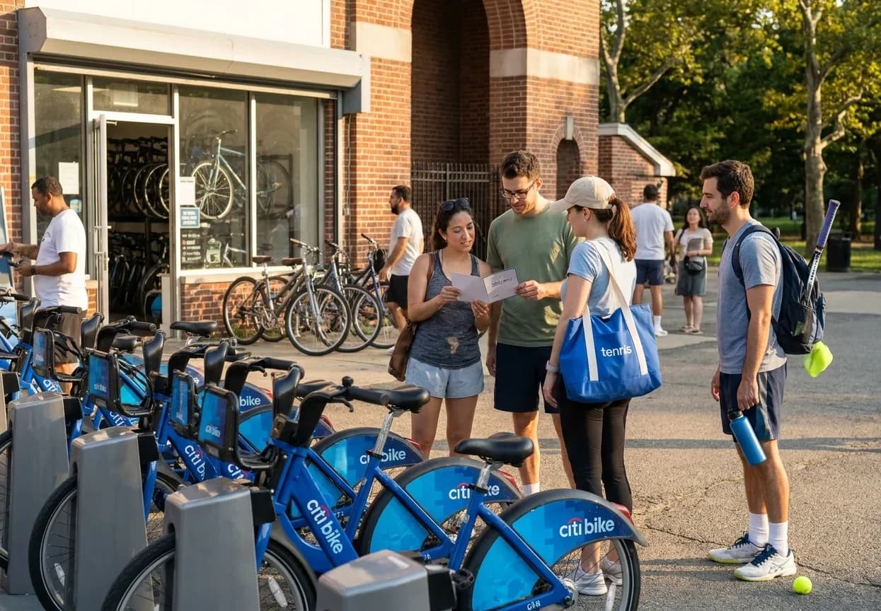 A bright Queens local-life scene connected to Blue Jays vs Astros Bike Rental Stations US Open.