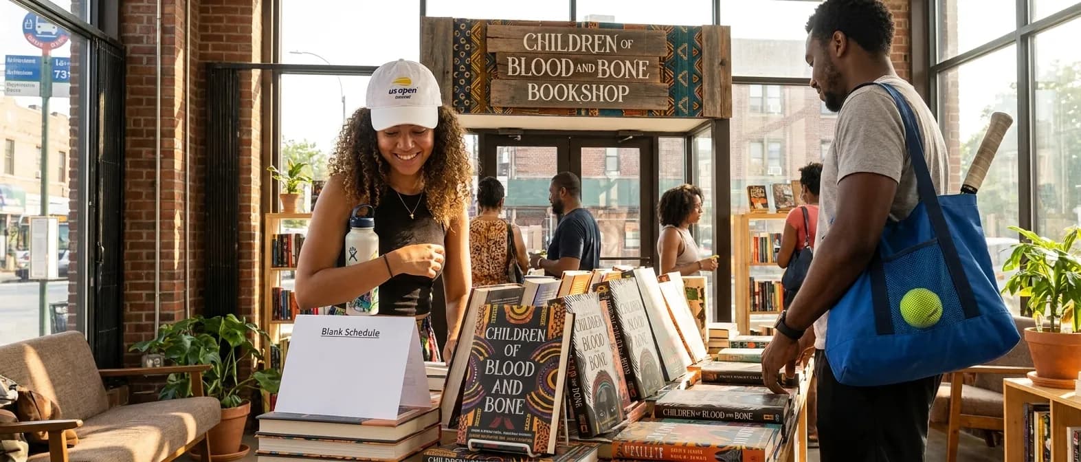 A bright Queens local-life scene connected to Children of Blood and Bone Bookshop Breaks Before US Open.