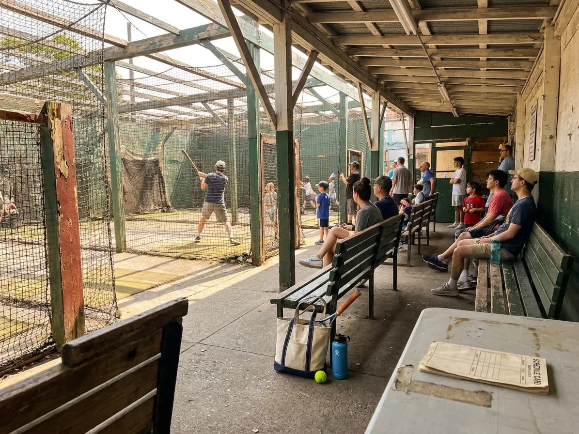 A bright Queens local-life scene connected to Luis Arraez Batting Cages: Queens Practice Facilities Near 2026 Open.